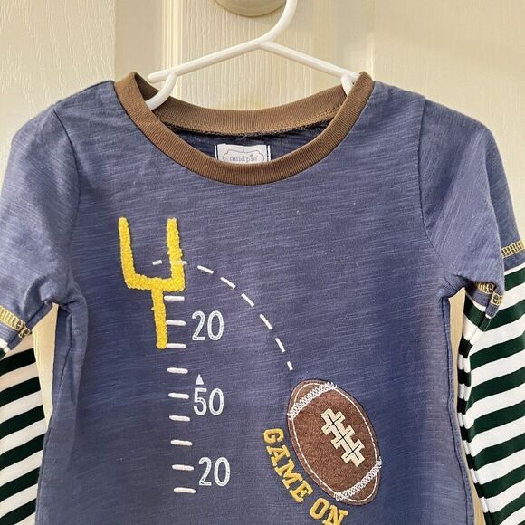 Mud Pie Game On Football Applique Tee Long Sleeve Boys Size S 12-18 Months NWT - Picture 2 of 9